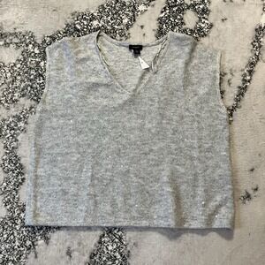 Halogen Sweater Womens Size Large Gray V‎ Neck Boxy Pullover Sequin